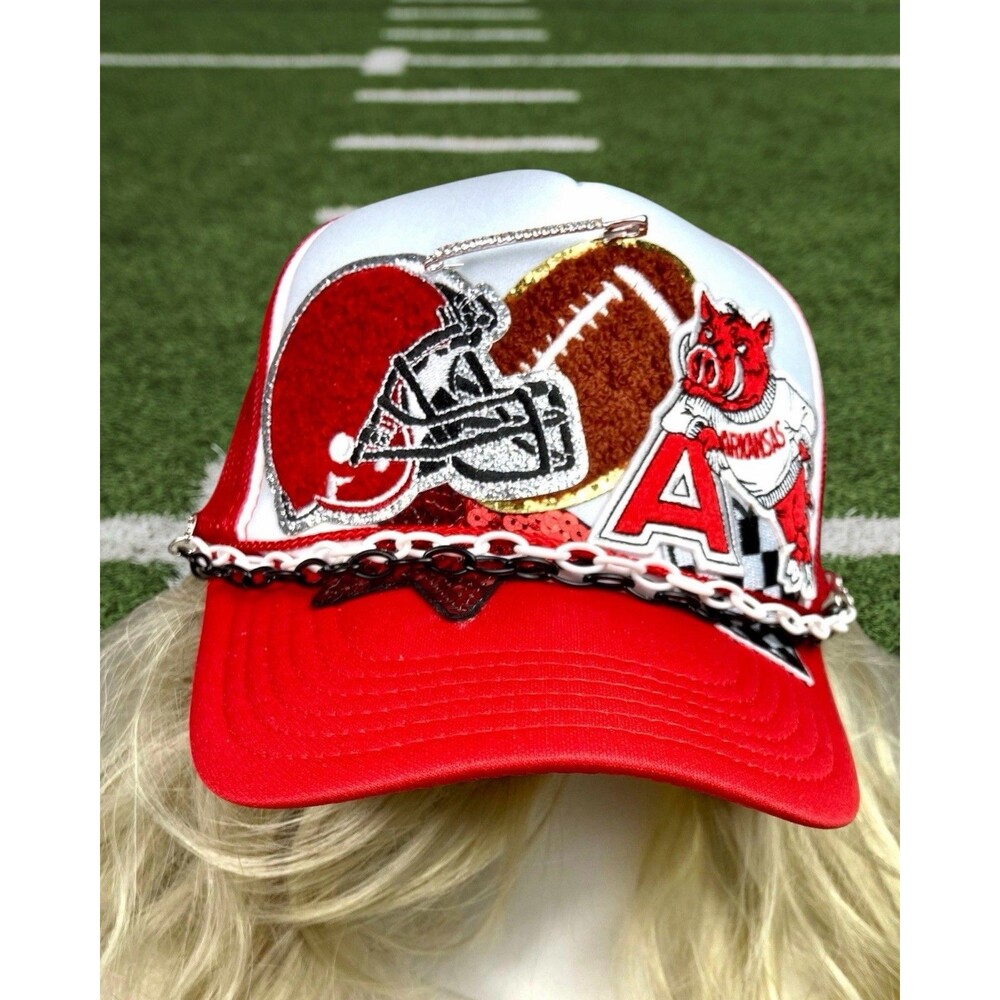 NEW Otto Trucker Hat Red White Layered Design College Football Season Bling Cap
